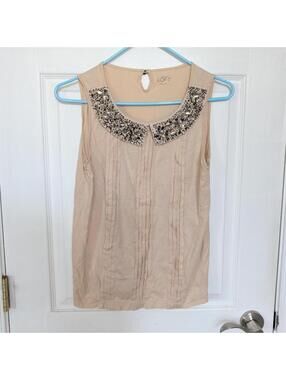 LOFT Women's Tan and Pink Blous
